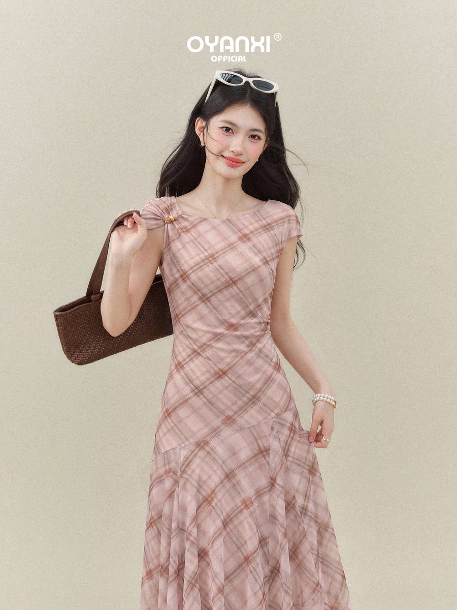 OYANXI チェック柄 アシンメトリー マーメイドロングワンピース