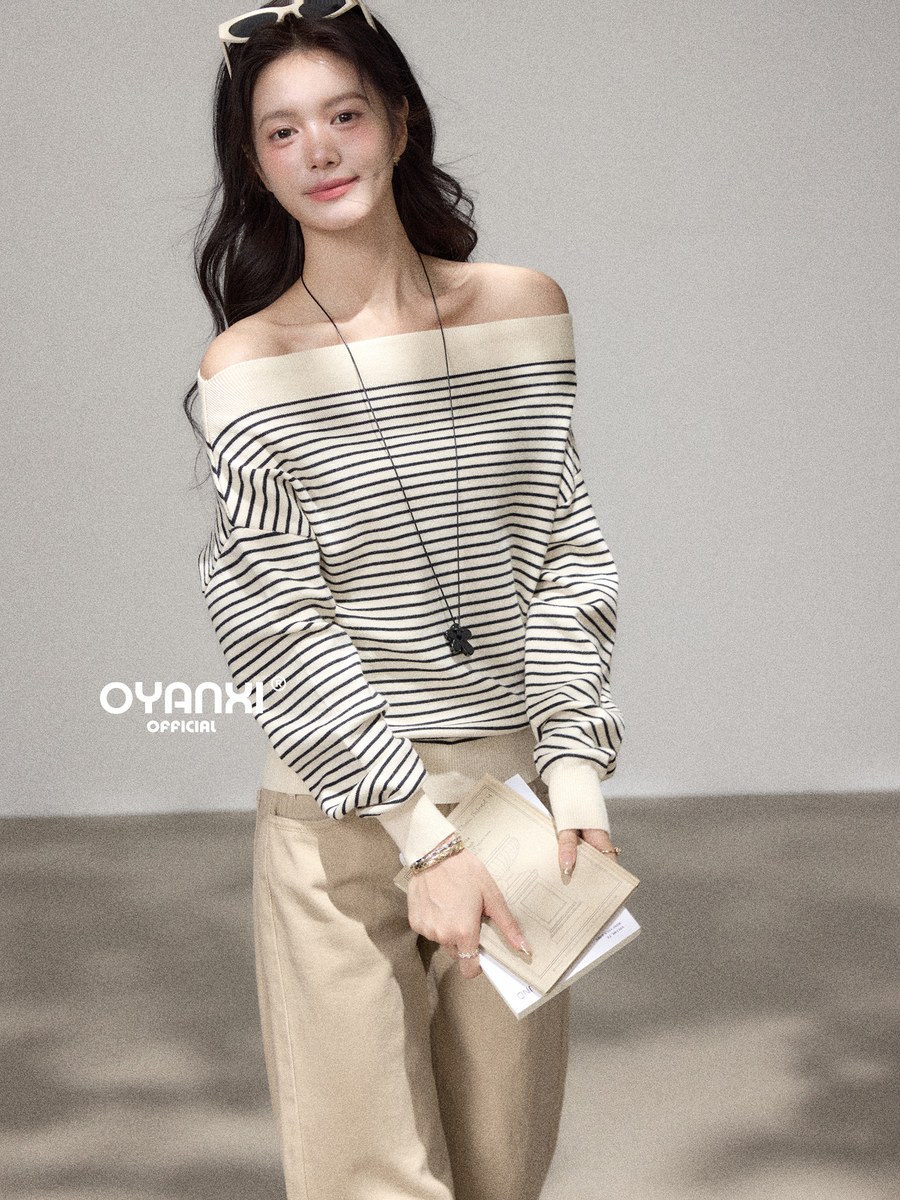 OYANXI ボーダー オフショルダー ゆったりニット