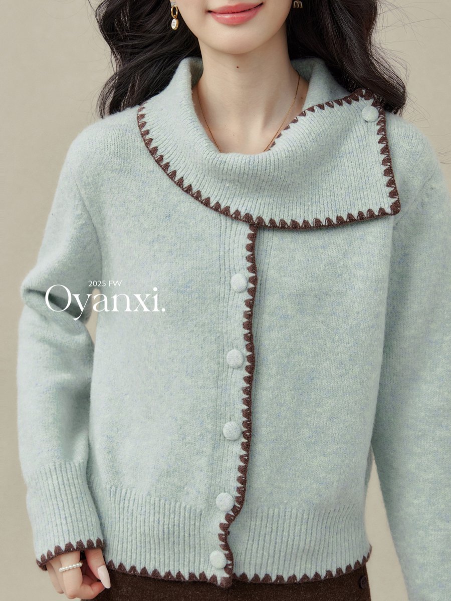OYANXI マフラーカラー ハーフネック ニットカーディガン