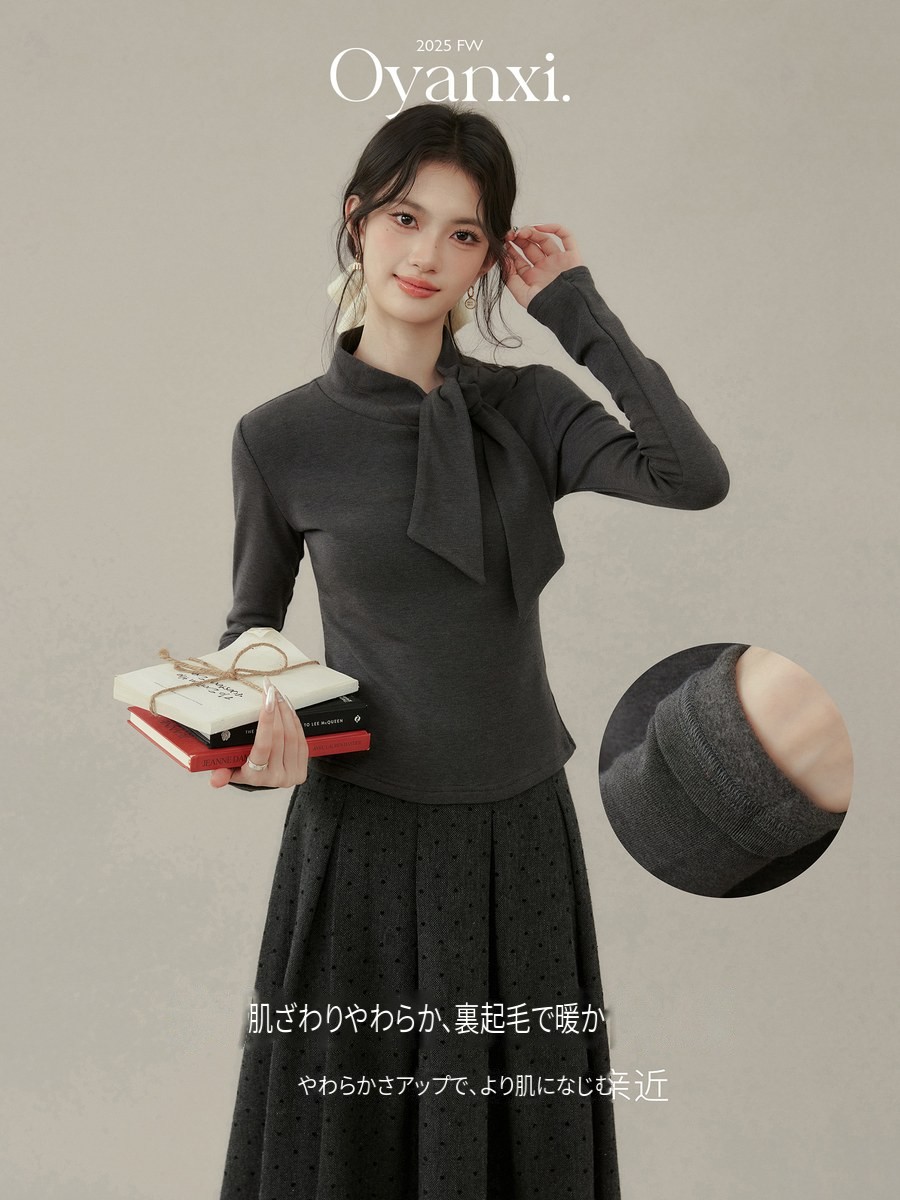 OYANXI リボンタイ ハイネック 長袖カットソー