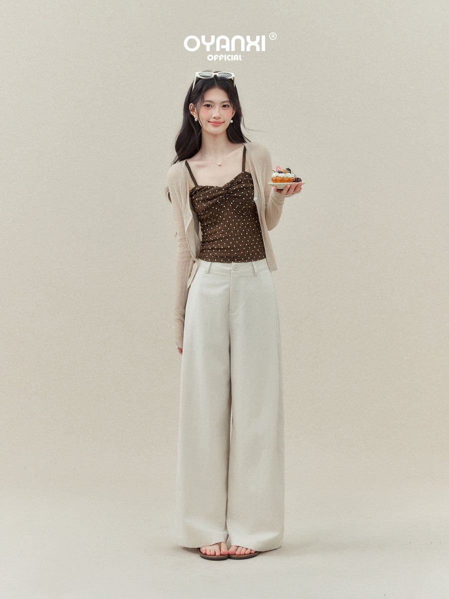 OYANXI ドット柄 ギャザー キャミソールトップス
