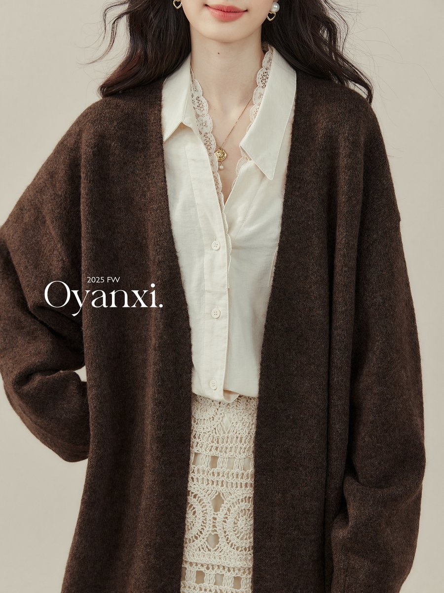 OYANXI ミドル丈 ニットカーディガン ブラウン