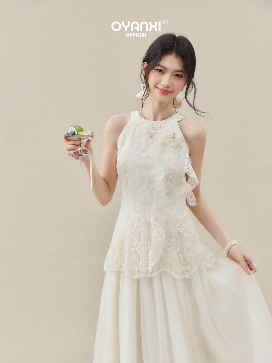 OYANXI ホルターネック ノースリーブ バルーンスカート ワンピース