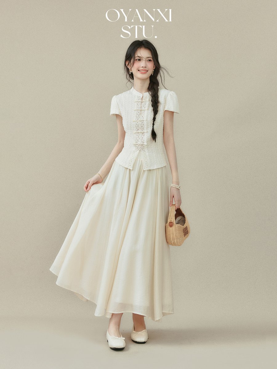OYANXI ハイウエスト プリーツ Aラインスカート