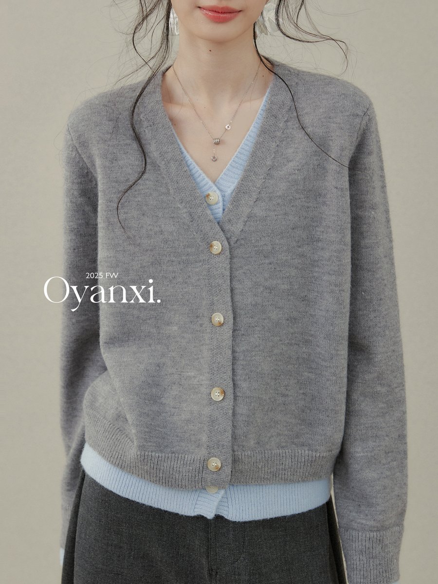 OYANXI フェイクレイヤード 配色切り替え ニットトップス
