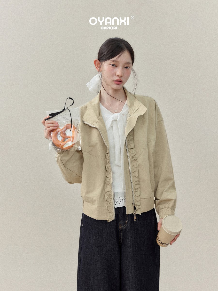 OYANXI フリルフロント ショート丈ジャケット
