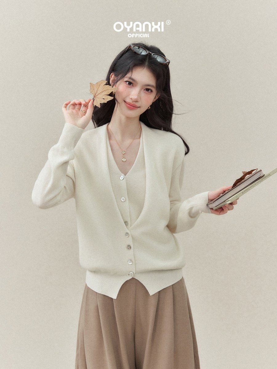 OYANXI フェイクレイヤード Vネック ゆったりニット