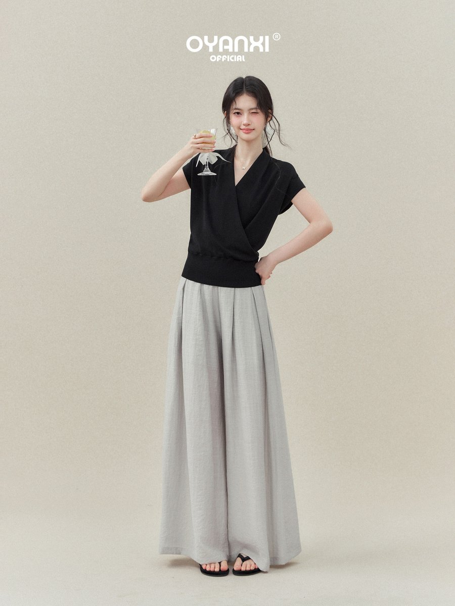 OYANXI 落ち感ドレープ ハイウエスト ワイドパンツ