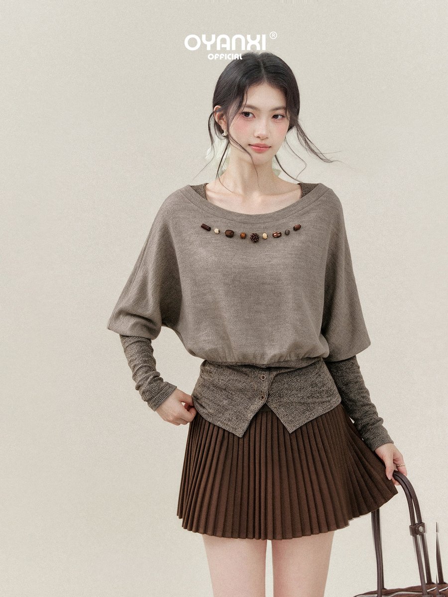 OYANXI フェイクレイヤード ウエストシェイプ クルーネック スウェット