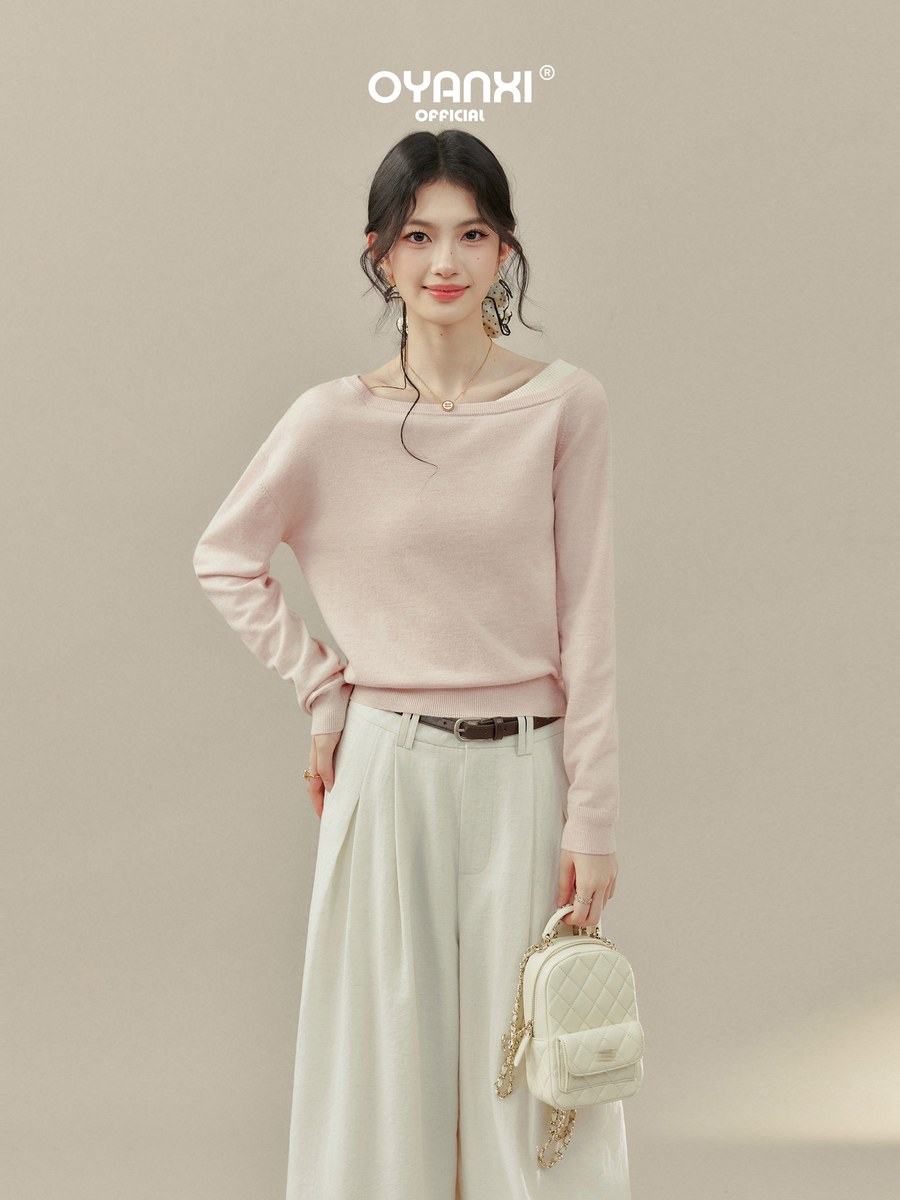 OYANXI オフショルダー ショート丈 ニットトップス