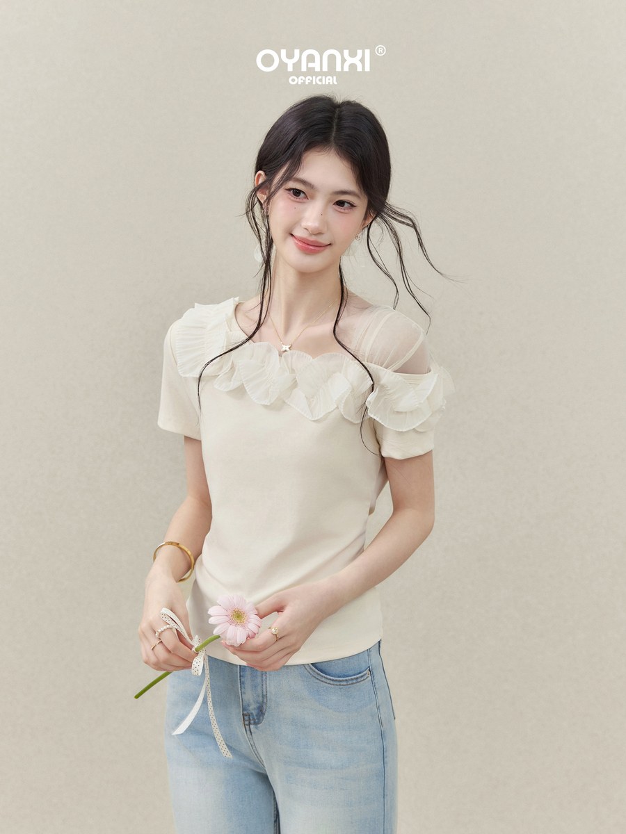 OYANXI ワンショルダー アシンメトリー 半袖Tシャツ