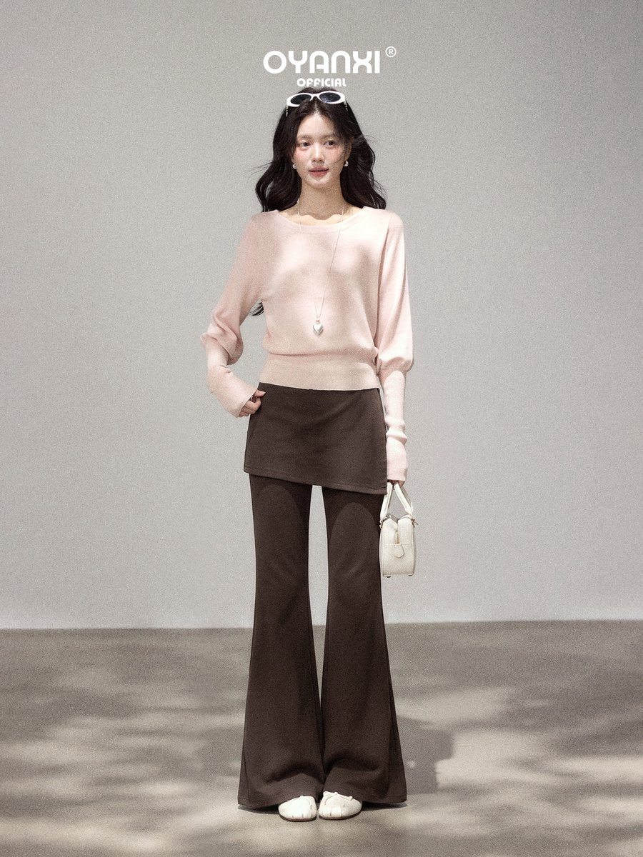 OYANXI ラップ風パネル フェイクレイヤード セミフレア ロングパンツ