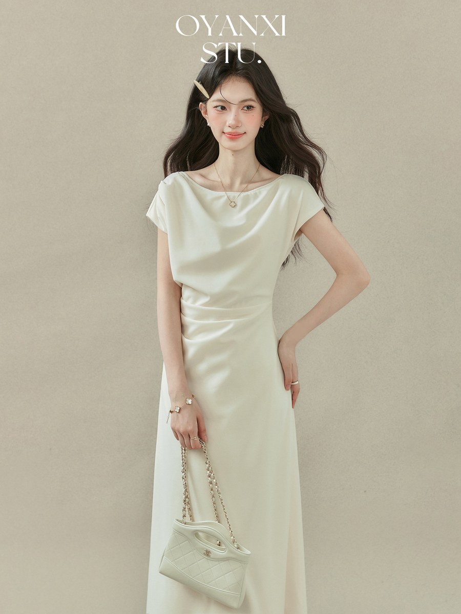 OYANXI オフショルダー ウエストシェイプ ロングワンピース