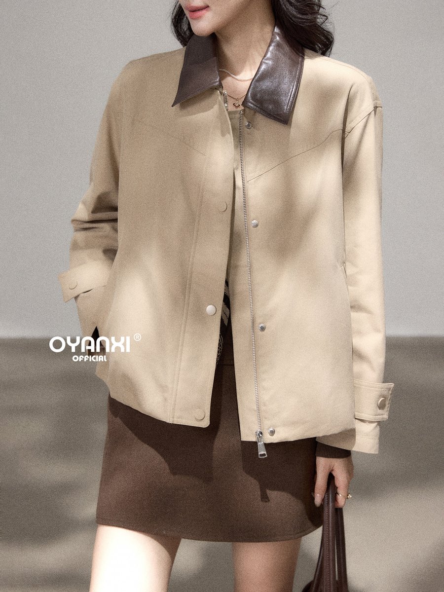 OYANXI レトロ 配色切り替え 襟付き ショートジャケット