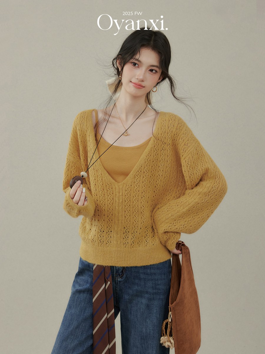 OYANXI 透かし編み ニットキャミソール＆カバーアップ 2点セット