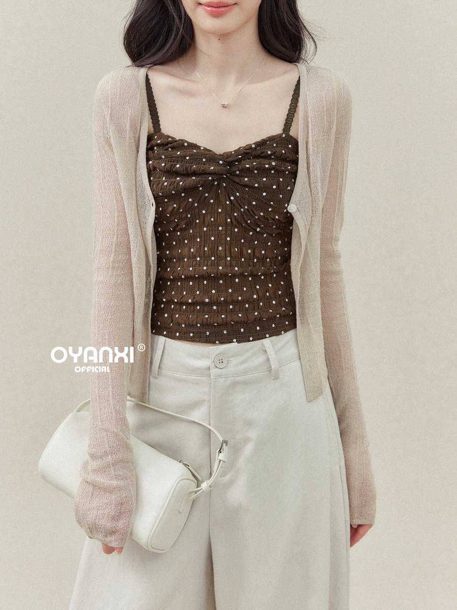 OYANXI ドット柄 ギャザー キャミソールトップス