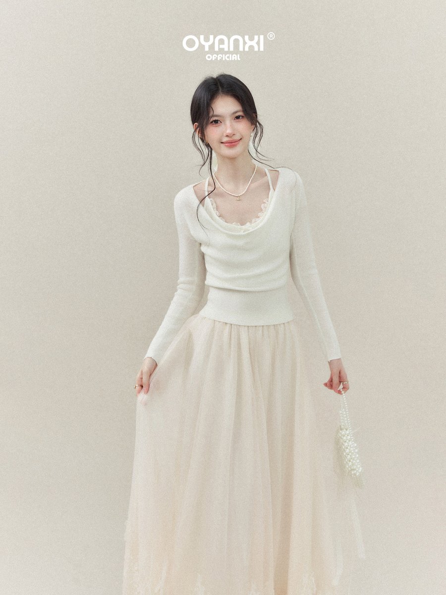 OYANXI 花柄レース ハイウエスト ロングスカート