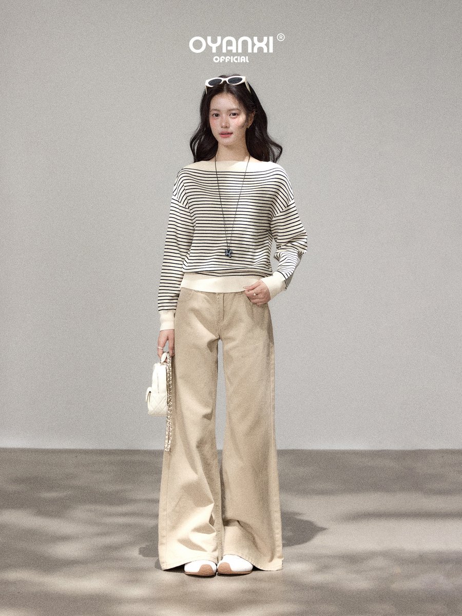 OYANXI ボーダー オフショルダー ゆったりニット