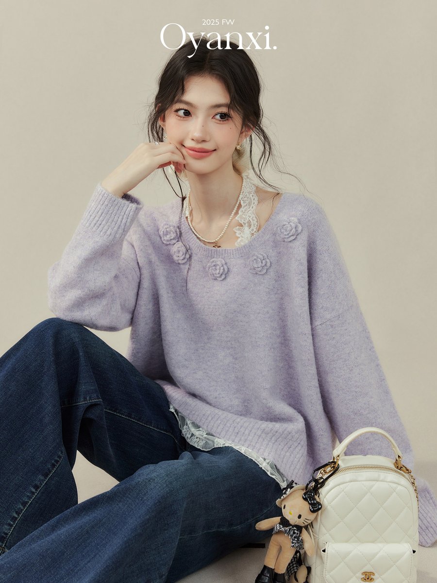 OYANXI リラックス 長袖ニット パープル
