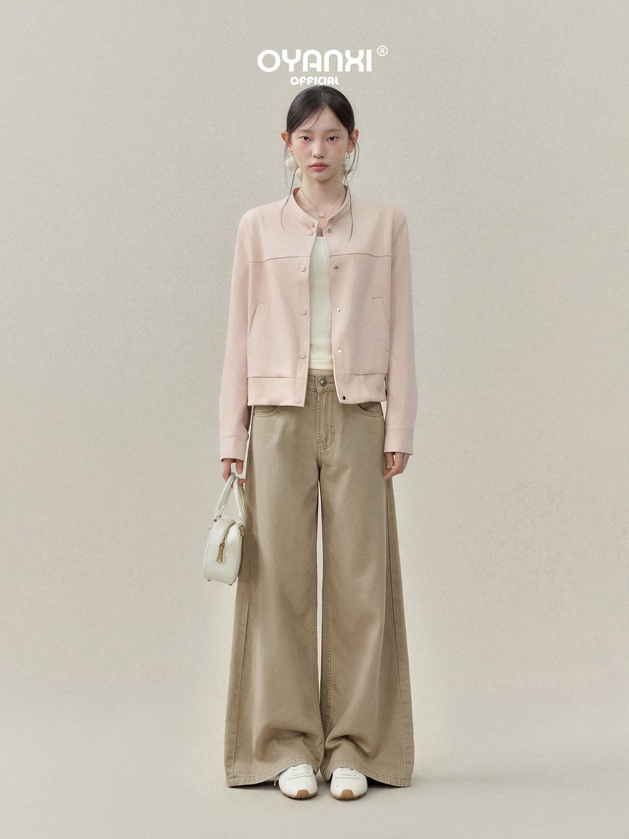 OYANXI シンプル ワイド ロング丈デニムパンツ