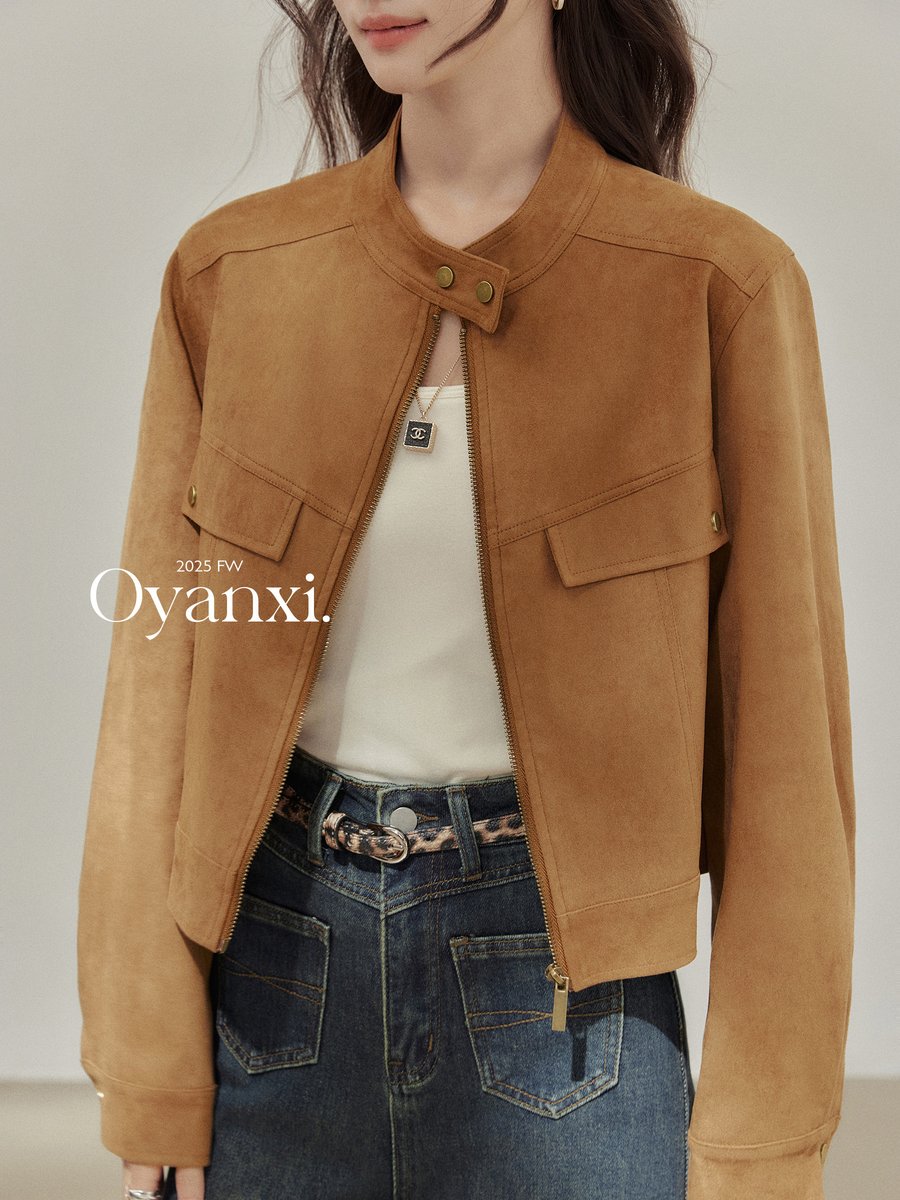 OYANXI レトロ ゆったり ショートジャケット ブラウン