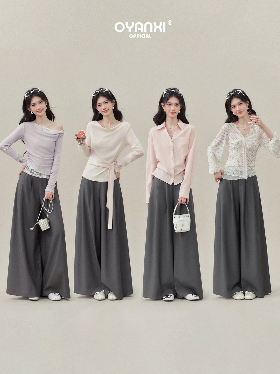 OYANXI シンプル ハイウエスト ワイドストレートパンツ