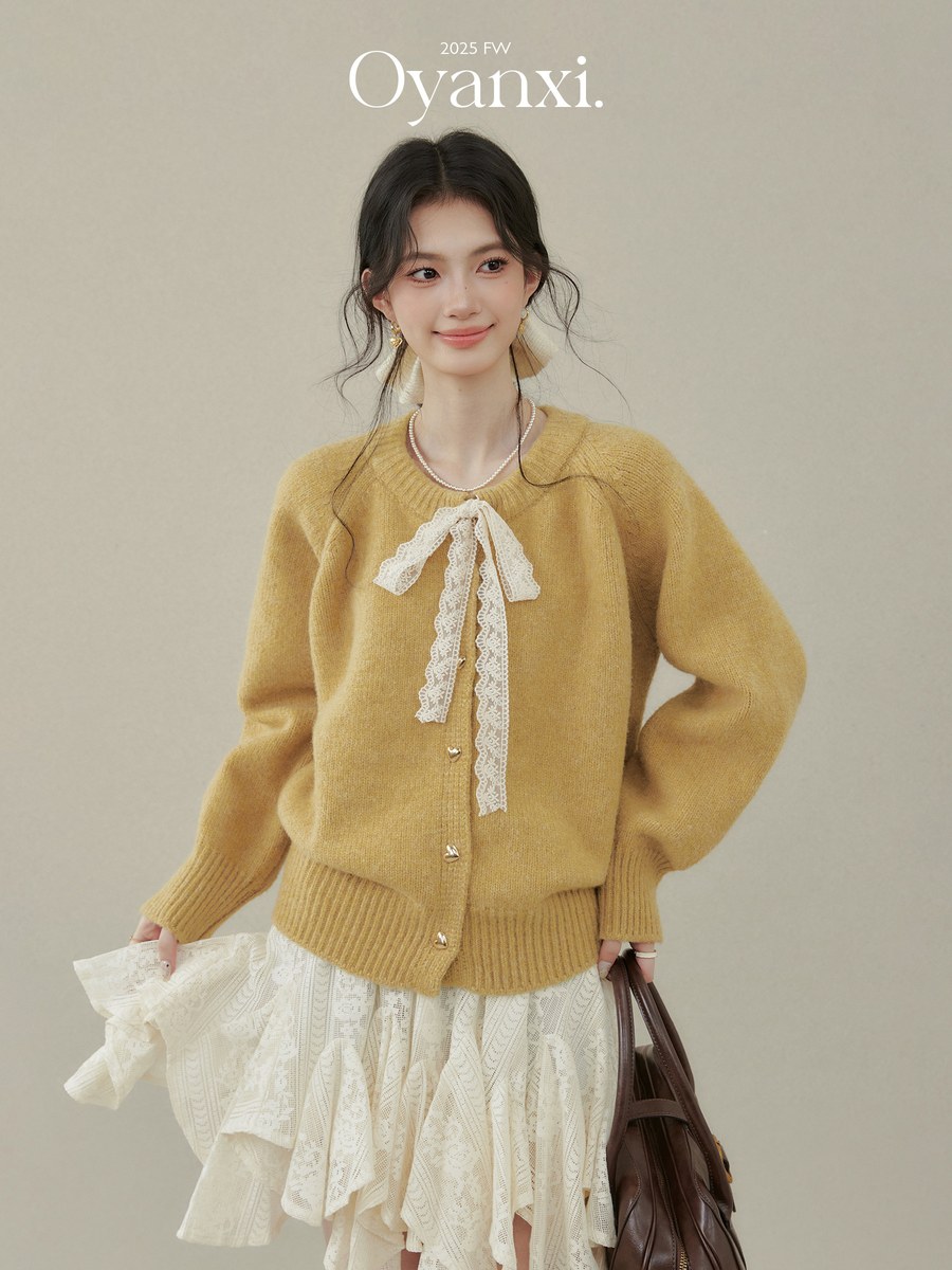 OYANXI リボンタイ ゆったり ニットカーディガン