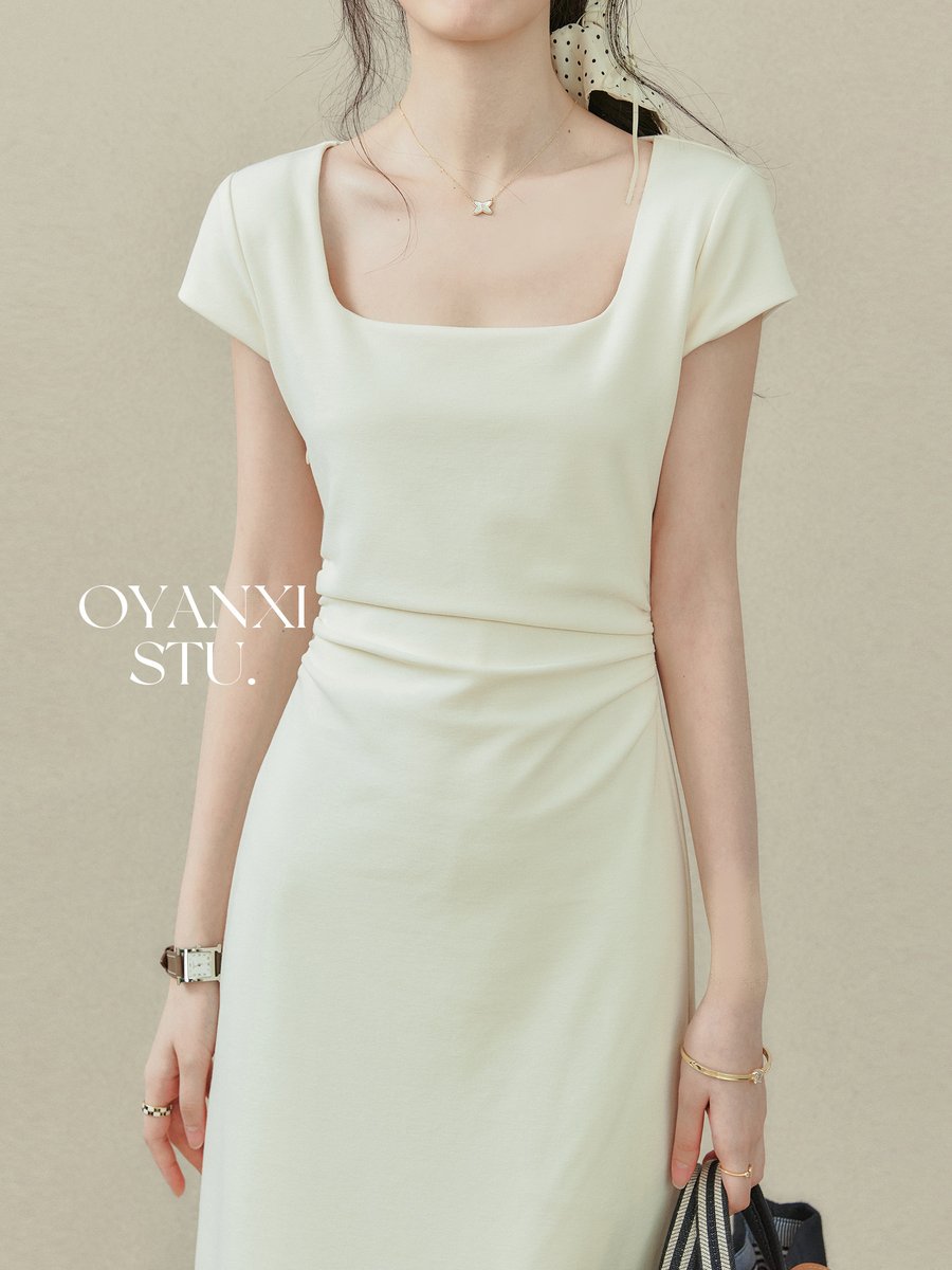 OYANXI スクエアネック ウエストシェイプ ワンピース