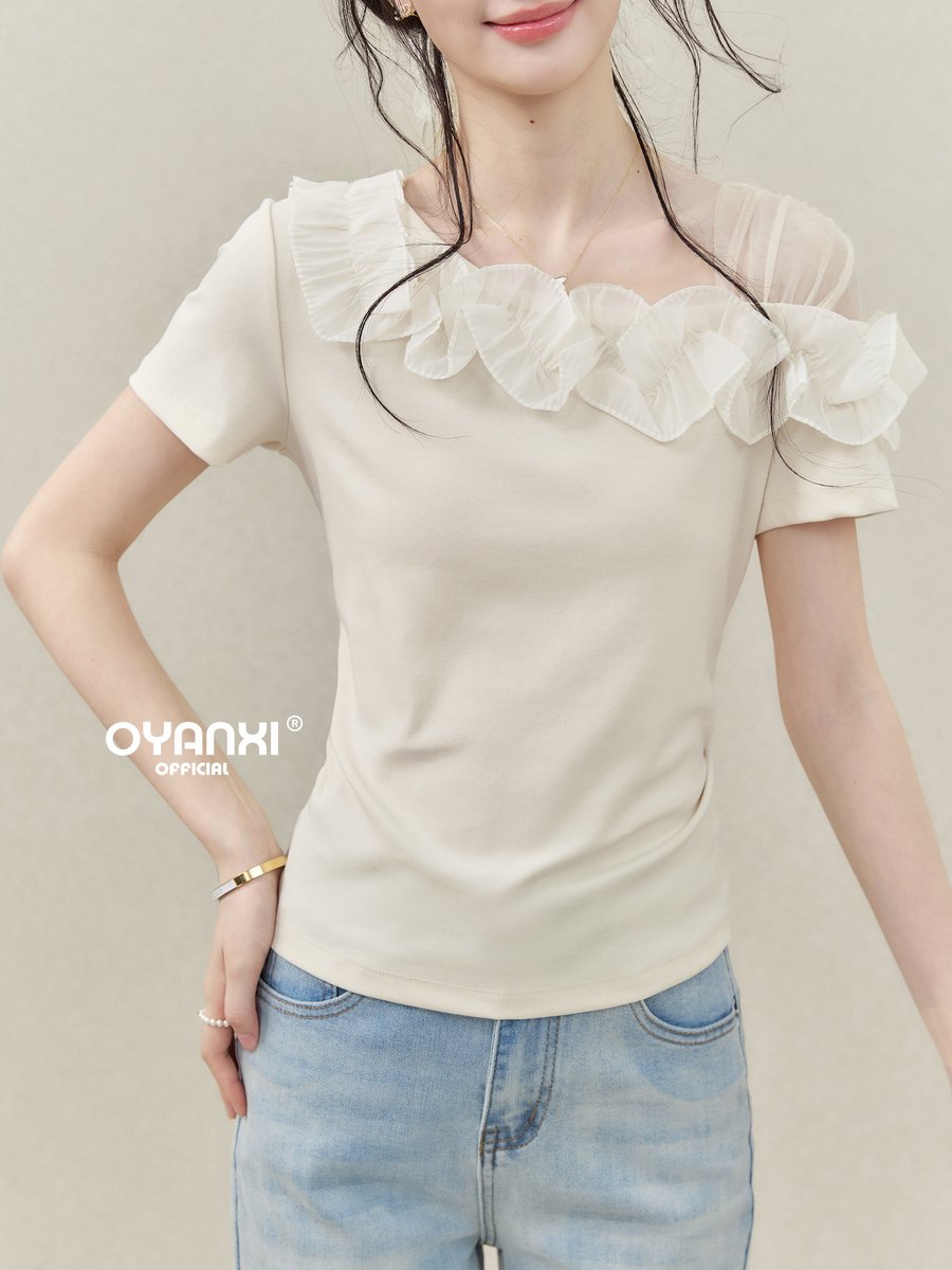 OYANXI ワンショルダー アシンメトリー 半袖Tシャツ