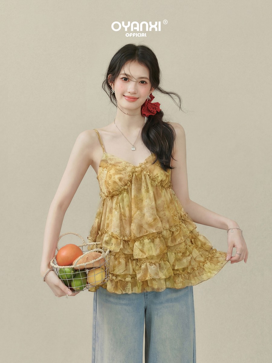 OYANXI 小花柄 フリル キャミソール