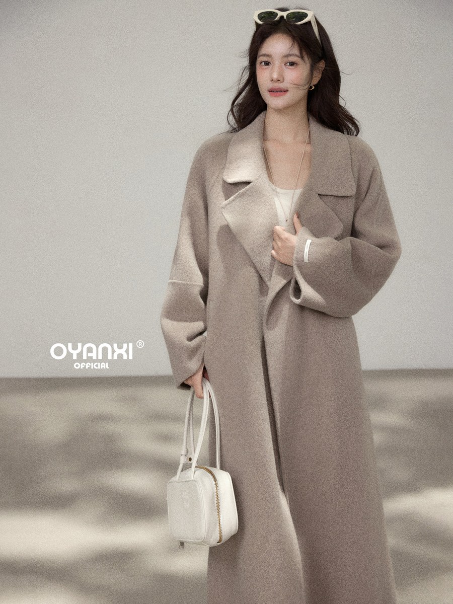 OYANXI ハンドメイドダブルフェイス 折り襟 ゆったりコート