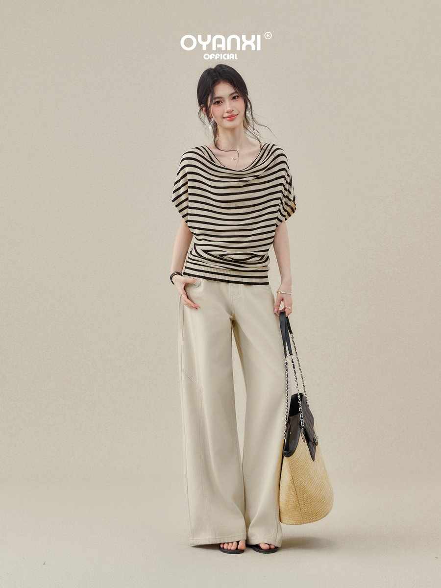 OYANXI ハイウエスト ストレート ワイドパンツ