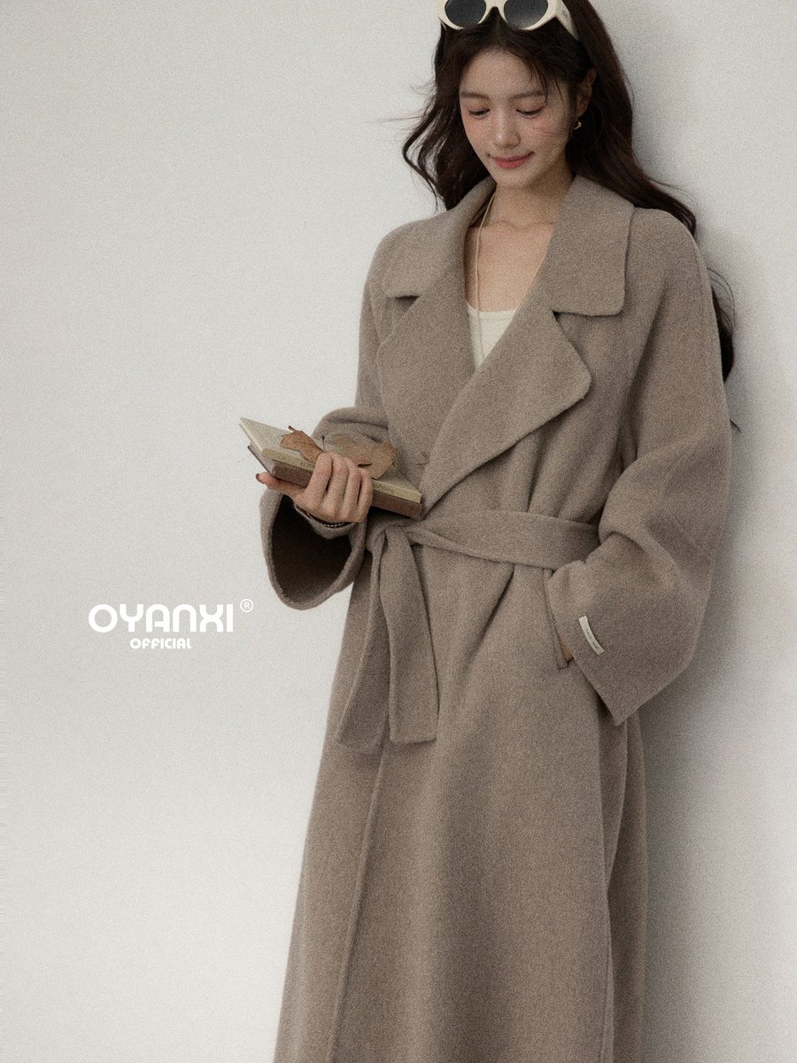 OYANXI ハンドメイドダブルフェイス 折り襟 ゆったりコート