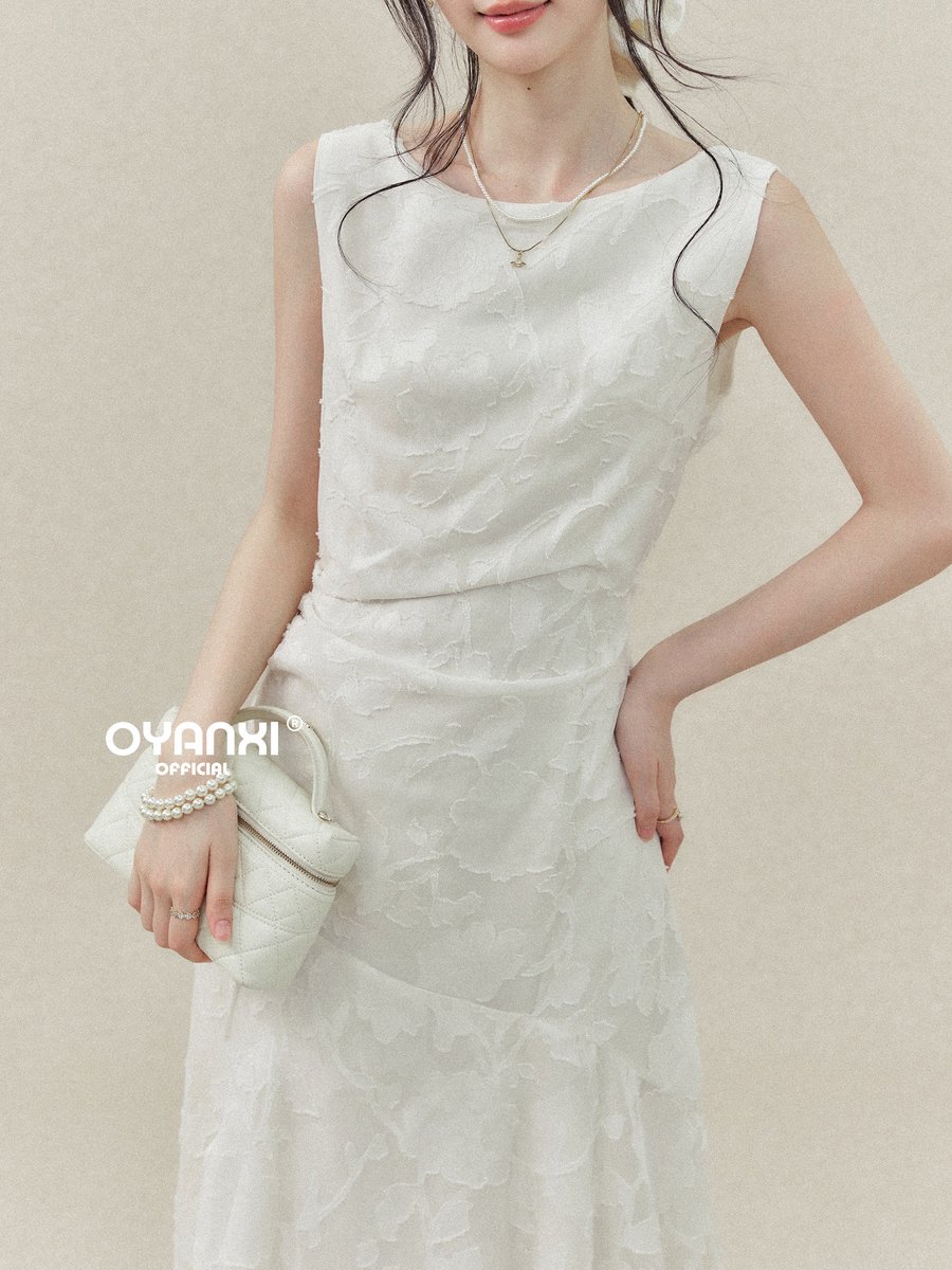 OYANXI 浮き織りジャカード クルーネック Aラインワンピース