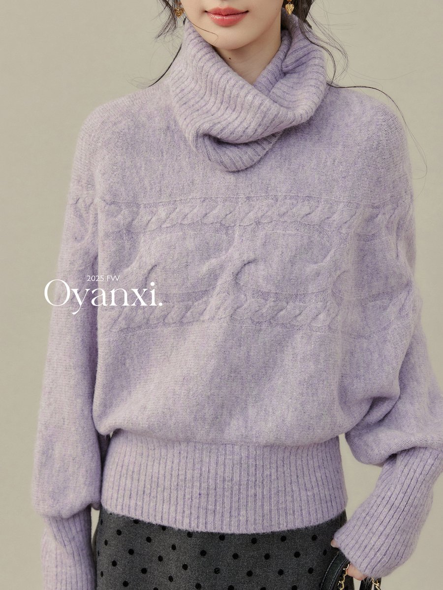 OYANXI ハイネック ケープ風 ゆったりニットセーター