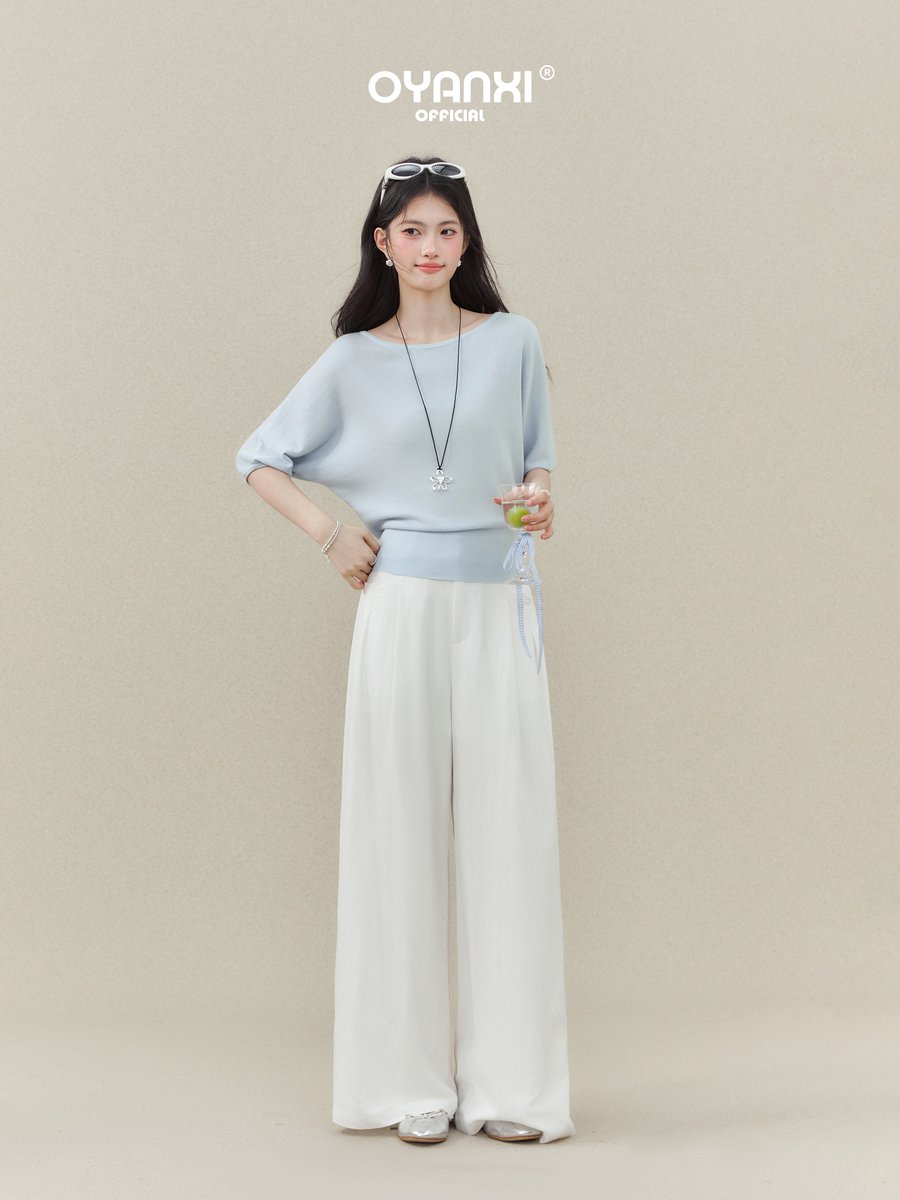 OYANXI ドルマンスリーブ ウエストシェイプ クルーネック 半袖Tシャツ