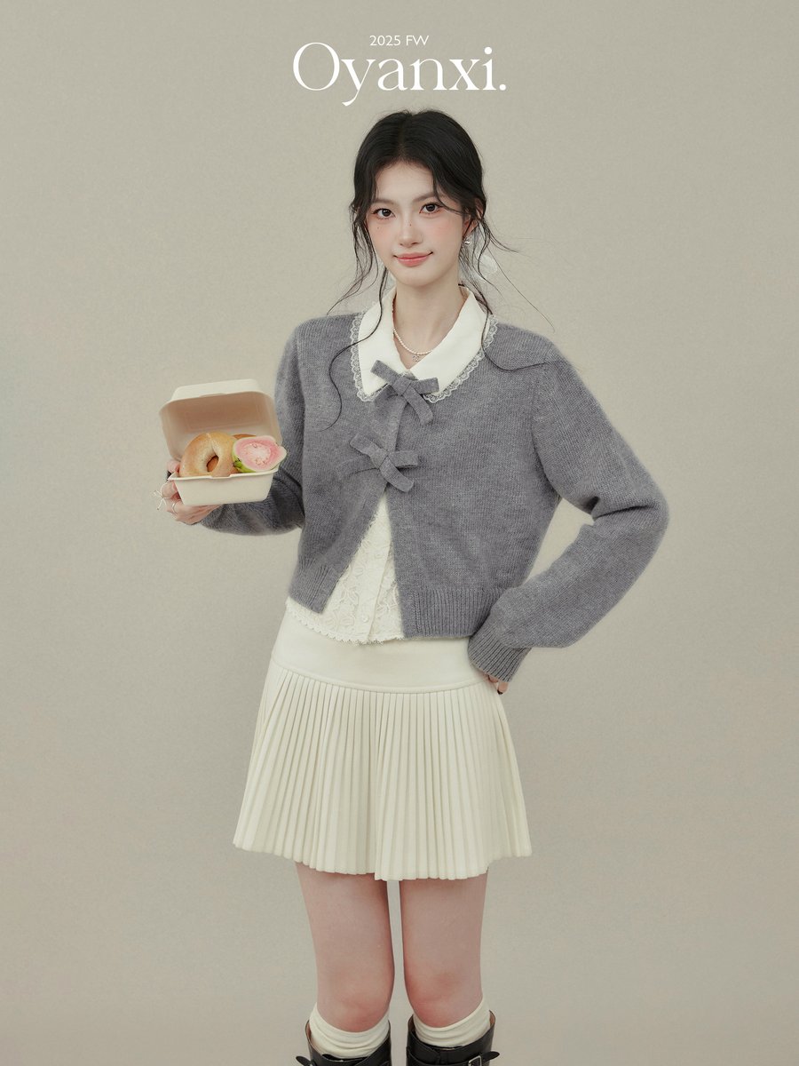 OYANXI 襟付き フェイクレイヤード リボンニット