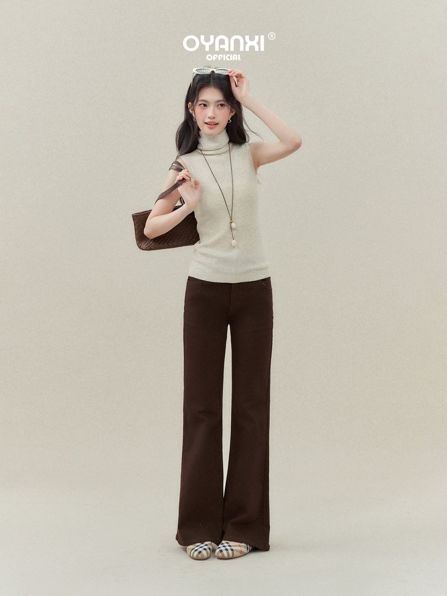 OYANXI ハイウエスト セミフレア デニムパンツ