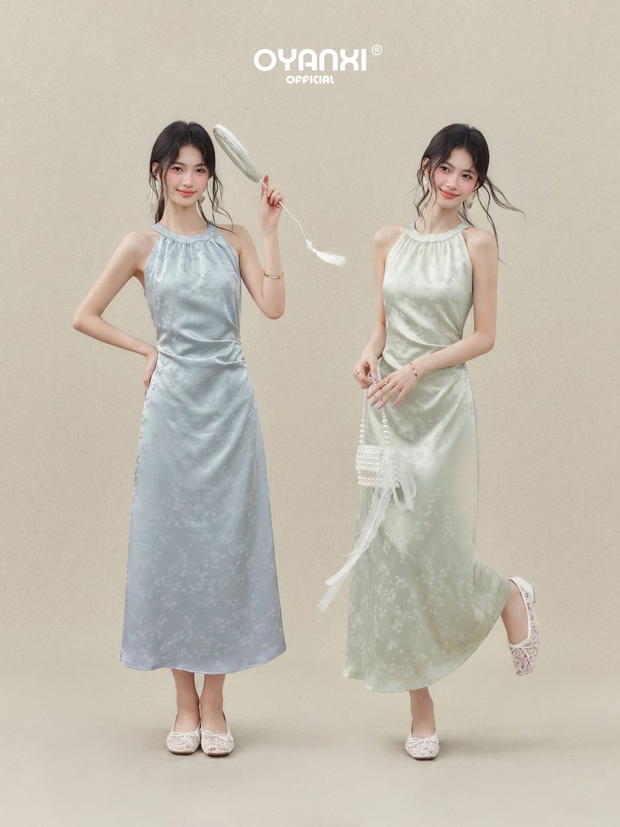 OYANXI チャイナテイスト ホルターネック ノースリーブワンピース