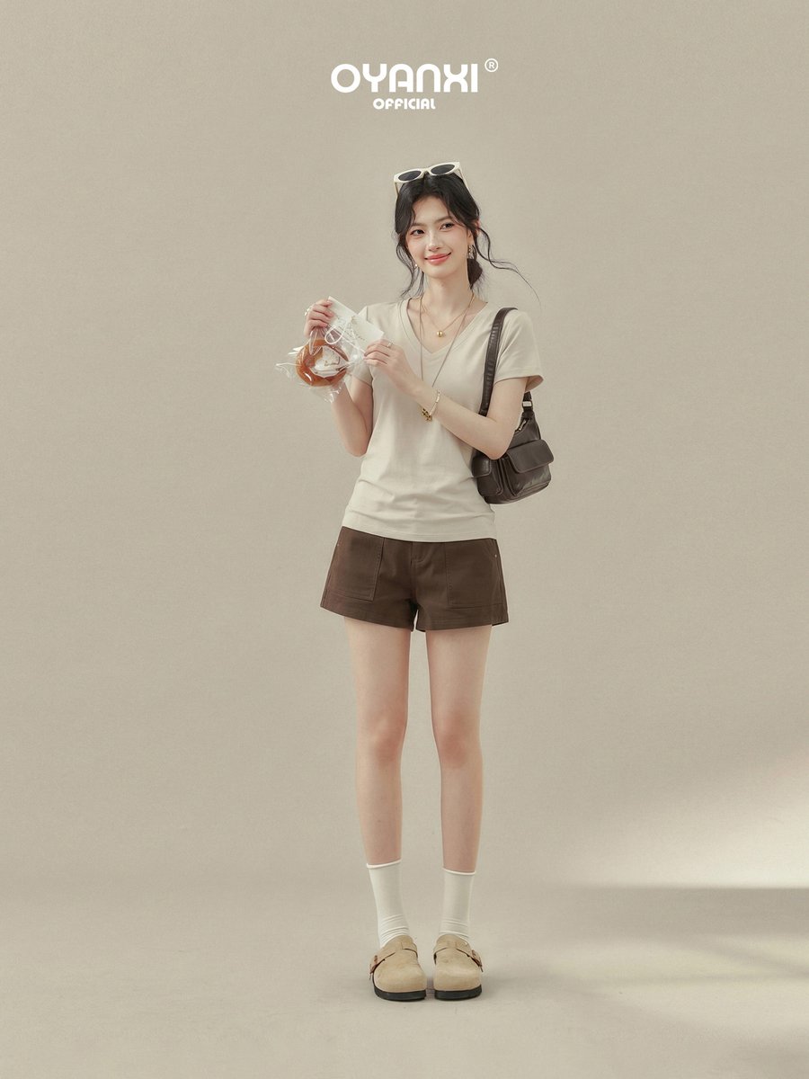 OYANXI Vネック フィット 半袖Tシャツ