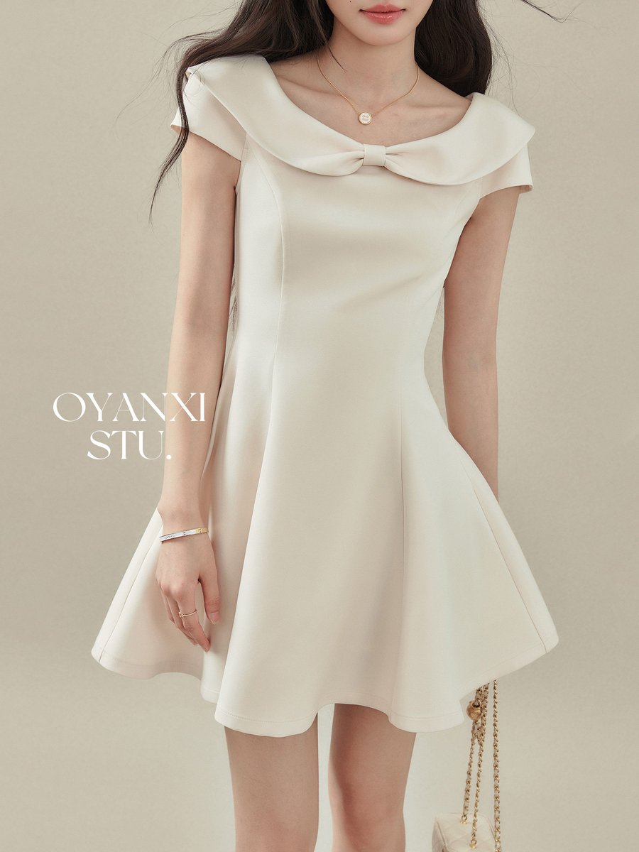 OYANXI 丸襟 リボン ノースリーブ ワンピース