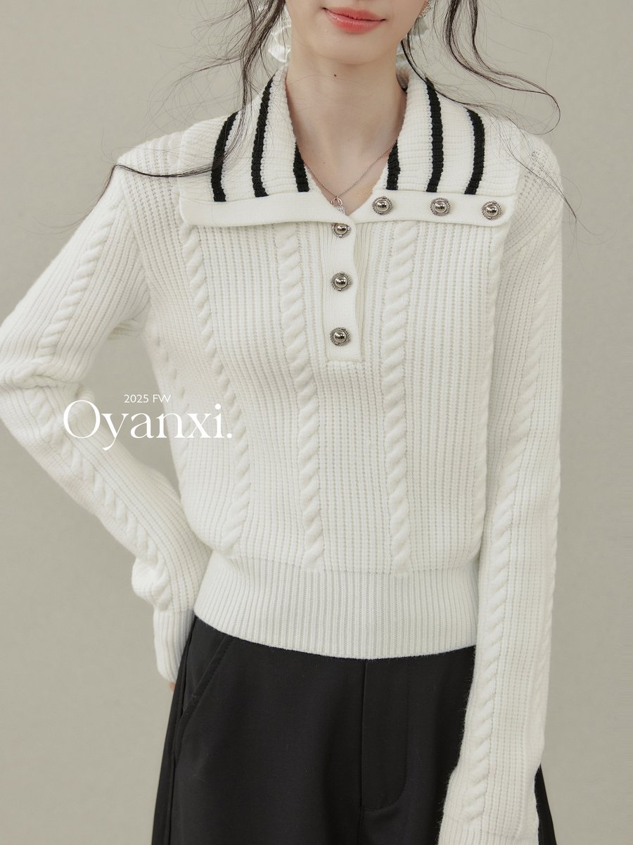 OYANXI 襟付き プレッピー ホワイトニット