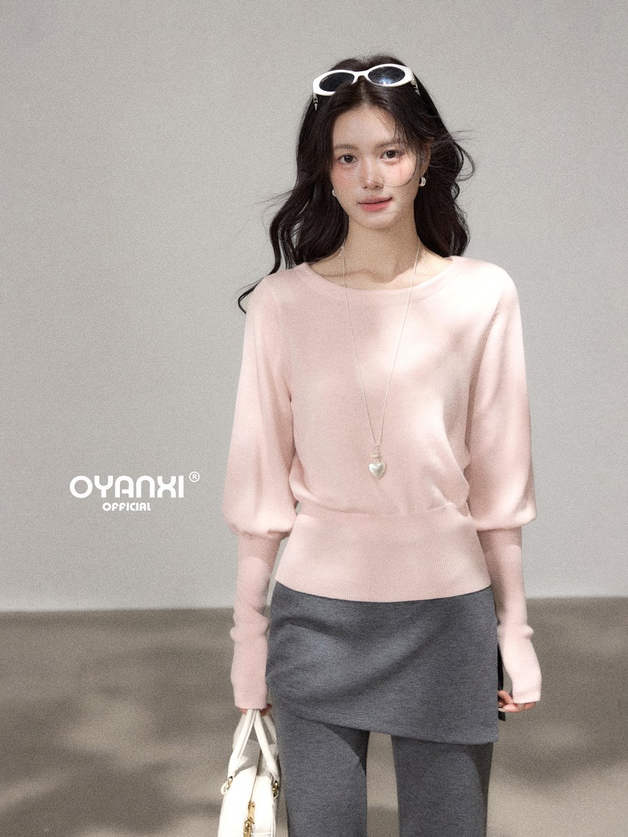 OYANXI 切り替えバルーンスリーブ リブ裾 ニット