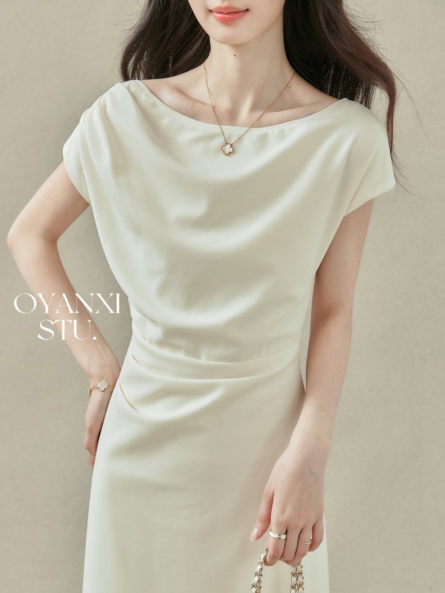 OYANXI オフショルダー ウエストシェイプ ロングワンピース