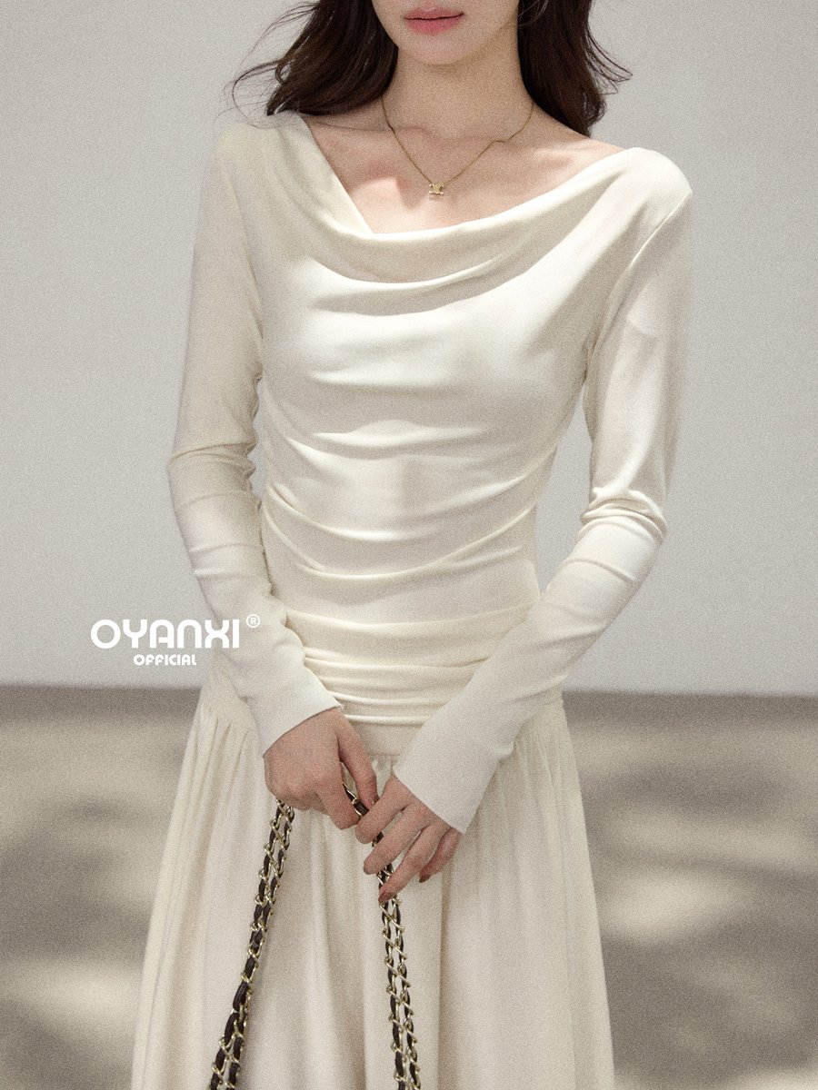 OYANXI ドレープネック ウエストシェイプ ロングワンピース