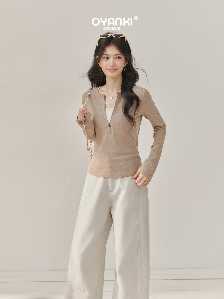 OYANXI ハイウエスト ストレート カジュアルワイドパンツ