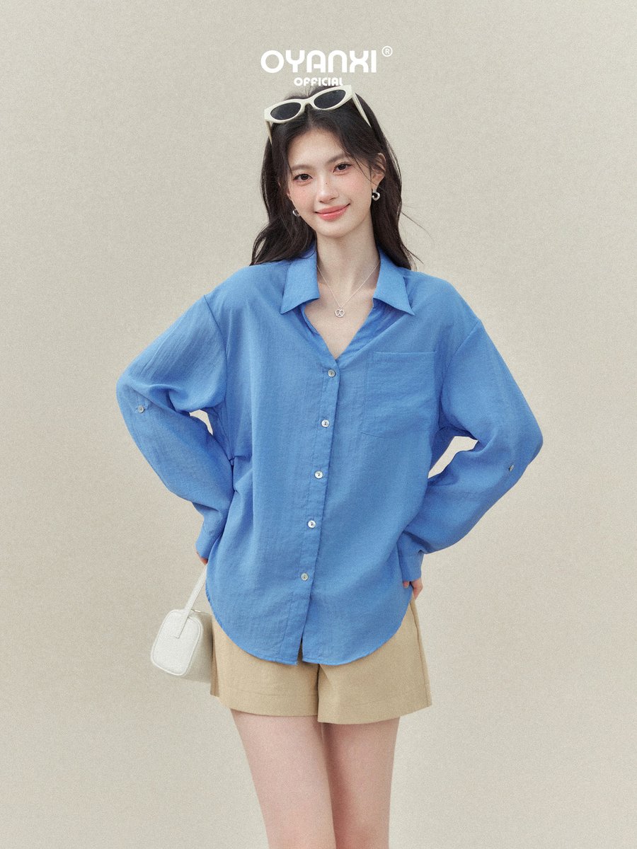 OYANXI 襟付き ゆったりシルエット ベーシック 長袖シャツ