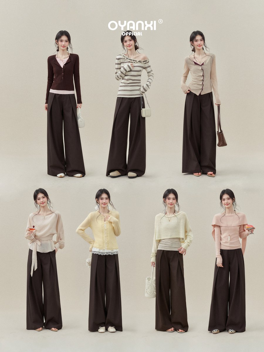 OYANXI ハイウエスト ストレート ワイドパンツ