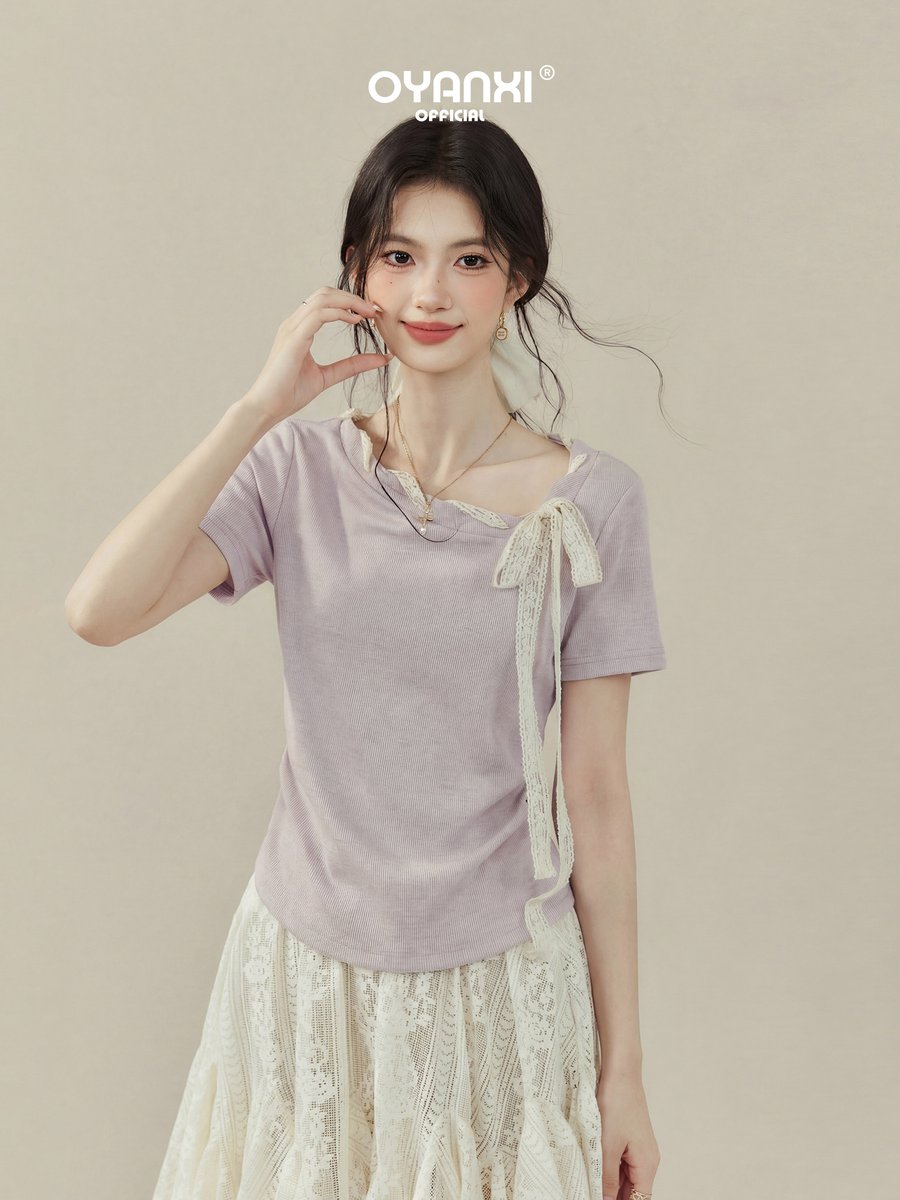 OYANXI リボン 半袖Tシャツ