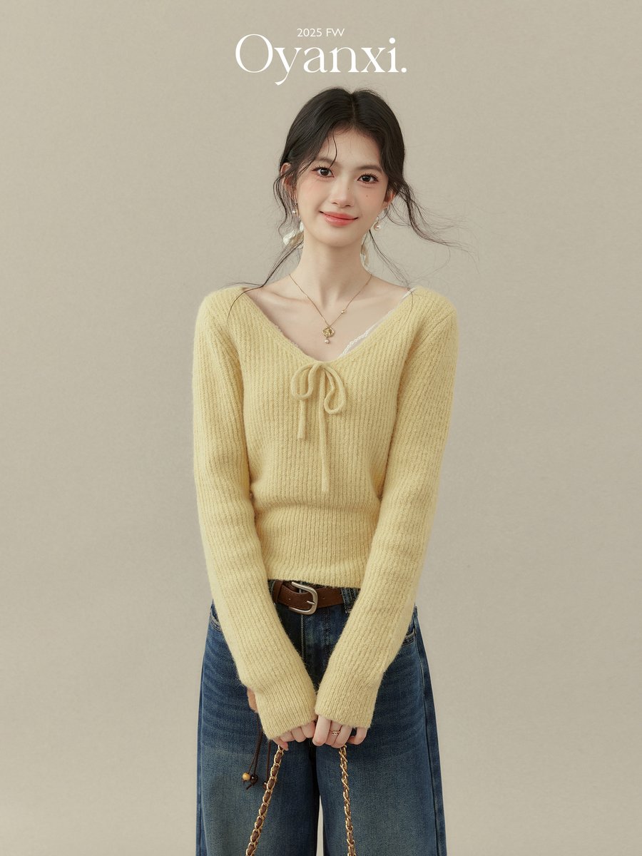 OYANXI 鮮やかイエロー プルオーバーニット
